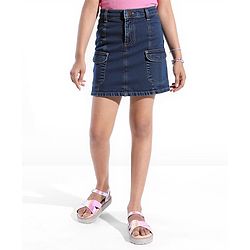 Pine Kids Knee Length Washed Denim Skirt - Navy Blue