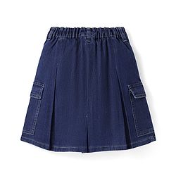 Pine Kids Knee Length Washed Denim Skirt with Pocket Detailing - Navy Blue