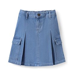 Pine Kids Knee Length Washed Denim Skirt with Pocket Detailing - Light Blue