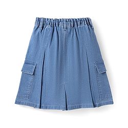 Pine Kids Knee Length Washed Denim Skirt with Pocket Detailing - Light Blue
