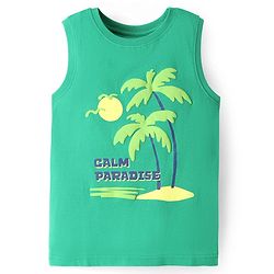 Pine Kids Cotton Knit Sleeveless Tank T-Shirt with Beach Theme Print - Mint
