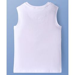Pine Kids Cotton Knit Sleeveless Tank T-Shirt with Beach Theme Print - White
