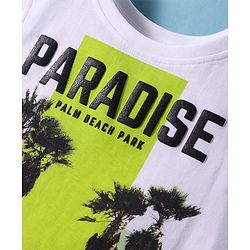 Pine Kids Cotton Knit Sleeveless Tank T-Shirt with Beach Theme Print - White