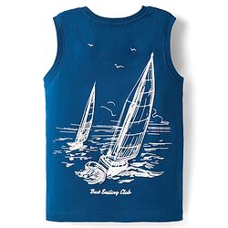 Pine Kids Cotton Knit Sleeveless Tank T-Shirt with Text Print - Navy Blue