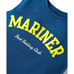 Pine Kids Cotton Knit Sleeveless Tank T-Shirt with Text Print - Navy Blue
