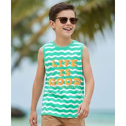 Pine Kids Cotton Knit Sleeveless Tank T-Shirt Beach Theme Print - Sea Green