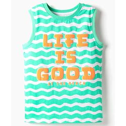 Pine Kids Cotton Knit Sleeveless Tank T-Shirt Beach Theme Print - Sea Green