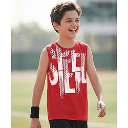 Pine Kids Cotton Knit Sleeveless Tank T-Shirt with Text Print - Red