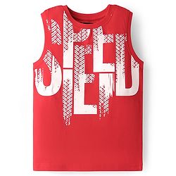 Pine Kids Cotton Knit Sleeveless Tank T-Shirt with Text Print - Red