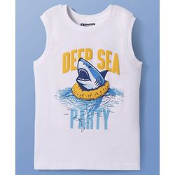 Pine Kids Cotton Knit Sleeveless T-Shirt with Text Print - White