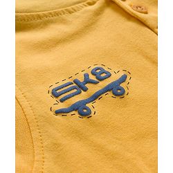 Pine Kids Cotton Knit Sleeves Hooded T-Shirt with Text Patch Detailing & Kangaroo Pocket - Yellow