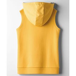 Pine Kids Cotton Knit Sleeves Hooded T-Shirt with Text Patch Detailing & Kangaroo Pocket - Yellow