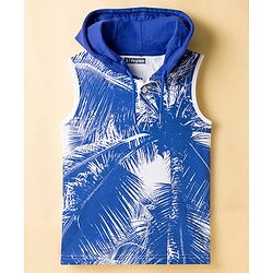 Pine Kids Cotton Knit Sleeves Hooded T-Shirt with Coconut Tree Print - White
