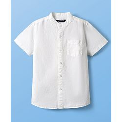 Pine Kids Linen Woven With Mandarin Collar - White