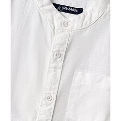 Pine Kids Linen Woven With Mandarin Collar - White