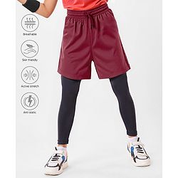 Pine Active Woven Shorts with Full Length Tights - Maroon