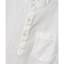 Pine Kids Linen Woven Half Sleeves Solid Colour Shirt With Mandarin Collar - White