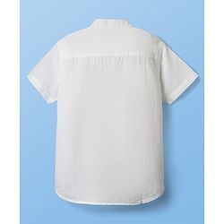 Pine Kids Linen Woven Half Sleeves Solid Colour Shirt With Mandarin Collar - White