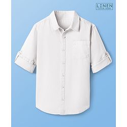 Pine Kids Linen Woven Full Sleeves Solid Shirt - White