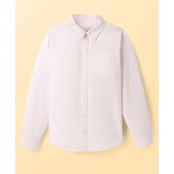 Pine Kids Linen Woven Full Sleeves Solid Shirt - White