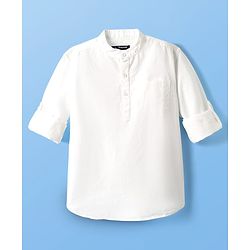Pine Kids Linen Woven Full Sleeves Solid Colour Shirt With Mandarin Collar - White