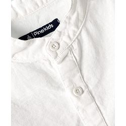 Pine Kids Linen Woven Full Sleeves Solid Colour Shirt With Mandarin Collar - White
