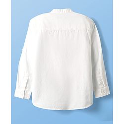 Pine Kids Linen Woven Full Sleeves Solid Colour Shirt With Mandarin Collar - White
