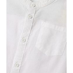Pine Kids Linen Woven Mandarin Collar Solid Colour Shirt - White