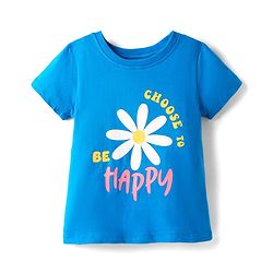 Pine Kids Cotton Knit Half Sleeves T-Shirt with Text Print - Blue