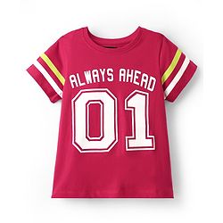 Pine Kids Cotton Knit Half Sleeves T-Shirt with Text Print & Tape Detailing - Red