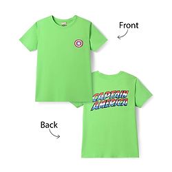 Pine Kids Marvel Single Jersey Knit Half Sleeves Drop Shoulder T-Shirt With Captain America Graphic And Badge Detailing - Light Green