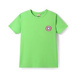 Pine Kids Marvel Single Jersey Knit Half Sleeves Drop Shoulder T-Shirt With Captain America Graphic And Badge Detailing - Light Green