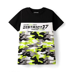 Pine Kids Cotton Knit Half Sleeves Cut & Sew T-Shirt with Text Print - Black