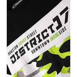 Pine Kids Cotton Knit Half Sleeves Cut & Sew T-Shirt with Text Print - Black