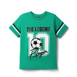 Pine Kids Cotton Knit Half Sleeves T-Shirt with True Legend Text Print - Green