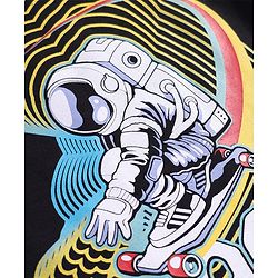Pine Kids Cotton Knit Half Sleeves T-Shirt With Space Skate Text Print - Black