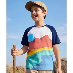 Pine Kids Cotton Knit Half Raglan Sleeves T-Shirt with Mountain Print - White