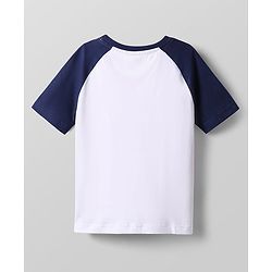 Pine Kids Cotton Knit Half Raglan Sleeves T-Shirt with Mountain Print - White