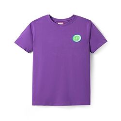 Pine Kids Marvel Single Jersey Knit Half Sleeves Drop Shoulder T-Shirt With Hulk Graphic And Badge Detailing - Purple