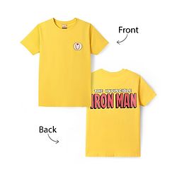 Pine Kids Marvel Single Jersey Knit Half Sleeve Drop Shoulder T-Shirt With Iron Man Graphic And Badge Detailing - Yellow