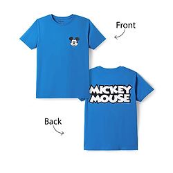 Pine Kids Disney Single Jersey Knit Half Sleeve Drop Shoulder T-Shirt With Front & Back Mickey Mouse Graphic And Badge Detailing - Blue