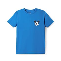 Pine Kids Disney Single Jersey Knit Half Sleeve Drop Shoulder T-Shirt With Front & Back Mickey Mouse Graphic And Badge Detailing - Blue