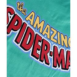 Pine Kids Marvel Single Jersey Knit Half Drop Shoulder Sleeves T-Shirt with Spider Man Graphics & Badge Detailing - Mint