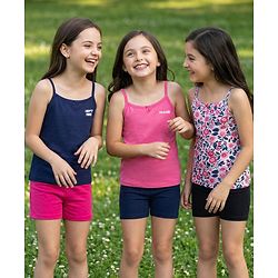 Pine Kids Knit Singlet Slips With Floral Print Pack of 3 - Navy Blue Pink & White