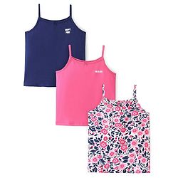 Pine Kids Knit Singlet Slips With Floral Print Pack of 3 - Navy Blue Pink & White