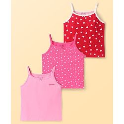 Pine Kids Cotton Knit Singlet Sleeves Slips with Hearts Print Pack of 3 (Color May Vary)