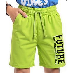 Pine Kids Looper Knit Above Knee Length Text Printed Shorts - Neon Green