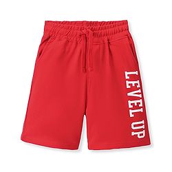 Pine Kids Looper Knit Above Knee Length Shorts With Text Print - Red