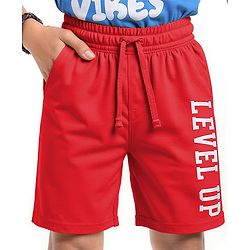 Pine Kids Looper Knit Above Knee Length Shorts With Text Print - Red