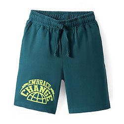 Pine Kids Looper Knit Above Knee Length Shorts With Text Print - Teal Blue